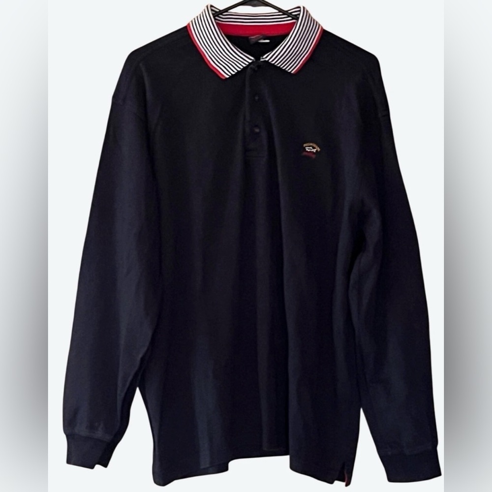 Paul & Shark Yachting Men's XL Long Sleeve Henley Polo Shirt Navy Red White